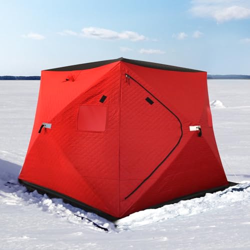 ShedOFF 600D Insulated Ice Fishing Shelter 2-3 Person, Wide Bottom Windproof Pop-up Ice Fishing Tent, Thermal Portable Ice Shanty Ice Shack with Anchors, Tie Ropes, Carrying Bag