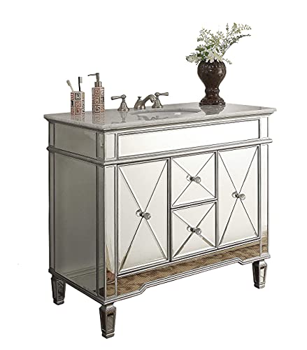 44” Carrara Marble All-Mirrored Reflection Adelia Bathroom Sink Vanity Dh13Q355 #TOP2