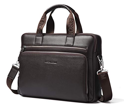 BISON DENIM Mens Briefcase Leather Business Work Bag 14 Inch Laptop Messenger Bag Iaptop Briefcase Handbag for Menâ€¦