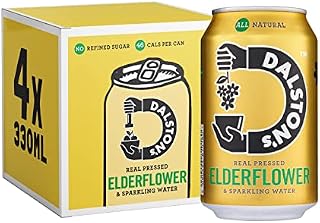 Dalston's Sparkling Elderflower Soda (4 x 330ml) - Real Pressed Elderflower & Sparkling Water - 46 Kcal - No Added Sugar - No Artificial Sweeteners - Healthy Alternative - Low Calorie - Vegan