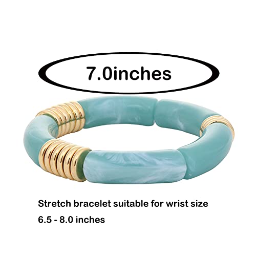 Mythdone Chunky Bamboo Tube Bracelets Colorful Curved Resin Stretch Bracelet Gold Stacking Bangles Acrylic Beads Stretchable Friendship Bracelets For Women (4Pcs Style A) #TOP3