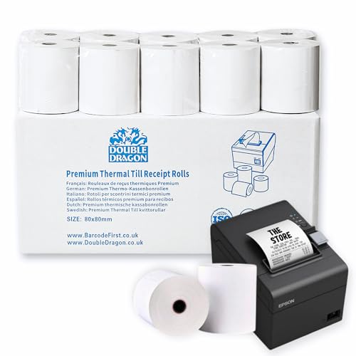 Double Dragon, 80 x 80 mm Premium Thermal Paper Till Receipt Roll for EPOS Printer, POS Terminal, Cash Register [Pack of 20]