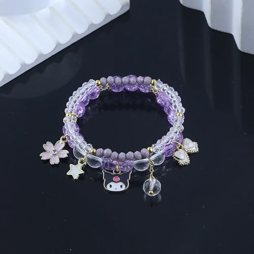 Kawaii Bracelets Kuromi Cinnamoroll Crystal Beads Bracelet Set Cute Cartoon Elastic Beaded Pearl Bracelets Jewelry for Women Bff Friendship Christmas Stocking Stuffers for Women(PA)4