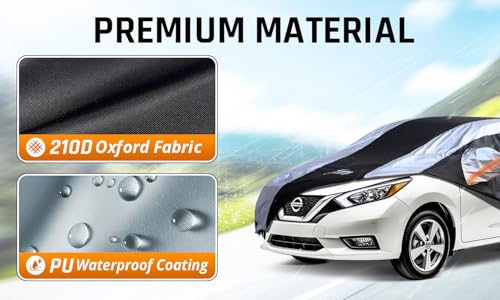 Image of Versa Car Cover Waterproof All Weather with Silver Strip Design, Custom Fit for Versa 20012-2025, Versa Accessory with Door Zipper & Windproof Straps