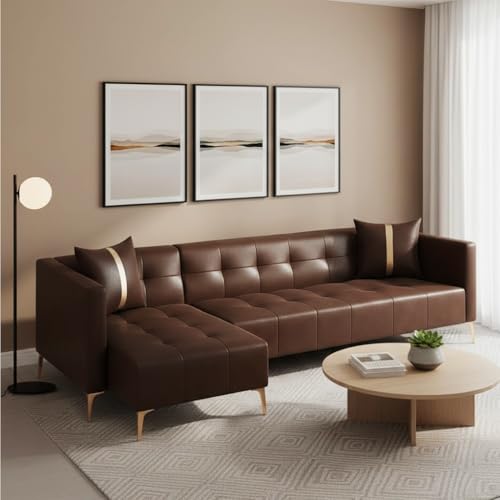Image of FURNY Styliving 6 Seater Leatherette LHS L Shape Sofa Set (Dark Brown) Premium Finish Sectional Sofa | Comfortable & Durable | Ideal for Living Room