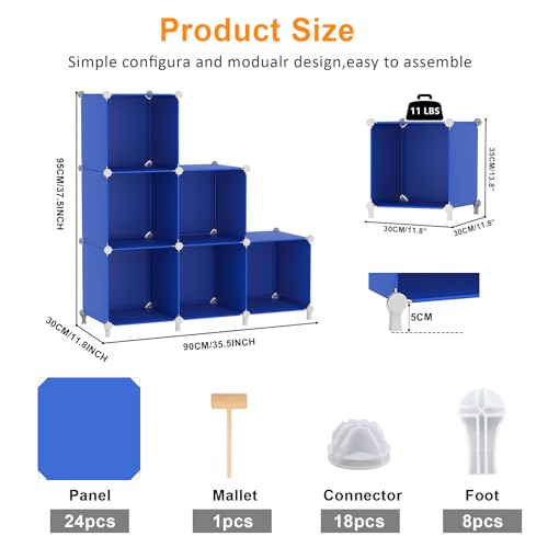 Image of AWTATOS Cube Storage Organizer, 6 Cube Closet Organizers and Storage Shelves, DIY Stackable Bookshelf for Bedroom, Home, Admiral Blue