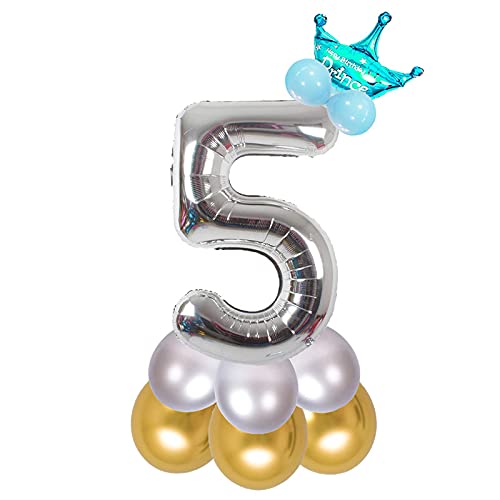 Image of Blue 32 Inches Numbers 5 Shape Large Big Foil Helium Balloons For Party Decorations In Happy Birthday Anniversary Office Items Materials Set Pack,13 Pcs