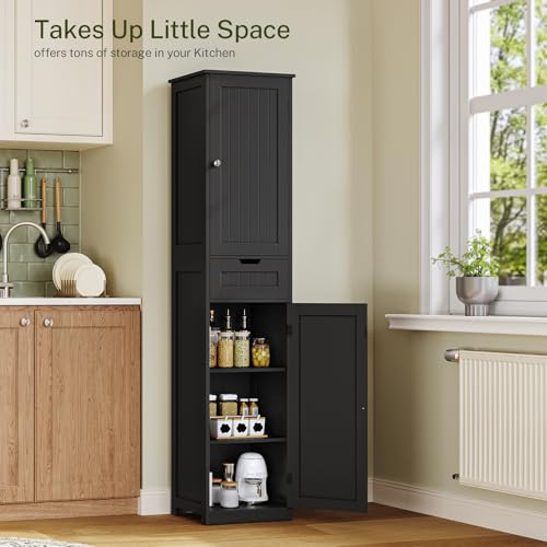 TEENFON 66.9" H Tall Storage Cabinet with 2 Doors and 1 Drawer, Narrow Black Cabinet with Adjustable Shelves, for Bathroom, Living Room, Entryway, Kitchen, Black by TEENFON - Used condition - Image 3