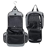 WANDF Kulturtasche Waschtasche Damen zum aufhaengen Kulturbeutel Kosmetiktasche mit Viele Taschen Wasserdicht Grau