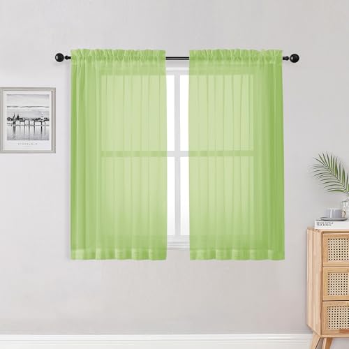 Image of OWENIE Lime Kitchen Sheer Curtains for Bedroom Living Room 45 Inch Length, Bedroom, Soft Solid Light Filtering Voile Short Sheer Curtain for Small Window, 42 inch W x 45 inch L, Lime