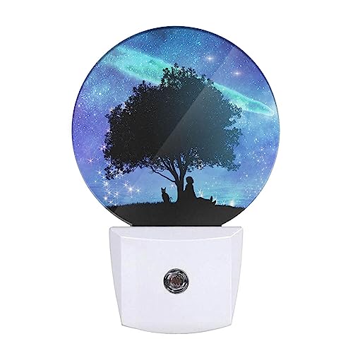 Image of Galaxy Night Light Big Tree Under Starry Sky Stars Plug-in Night Lights with Dusk-to-Dawn Sensor for Bedroom, Bathroom and Living Room 0.5W Sleep Friendly for Women /Girls /Boys