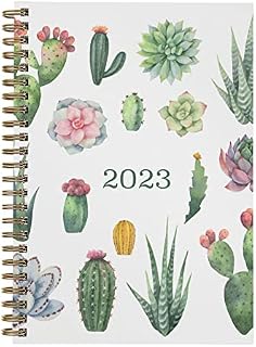2023 Annual Planner by Bright Day, Yearly Monthly Weekly Daily Spiral Bound Dated Agenda Flexible Cover Tabbed Notebook, 8.25 x 6.25, Succulents