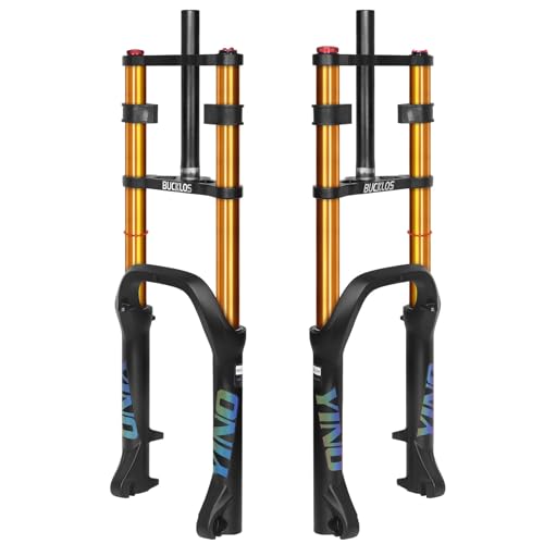 BUCKLOS 20 inch 4.0 Fat Tire E-Bike Air Suspension Fork, 180mm Travel Spacing Hub 135mm Straight Tube MTB Manual Lockout 9mm QR Mountain Bike Double Shoulder Electric Bicycle Front Forks Snow Beach