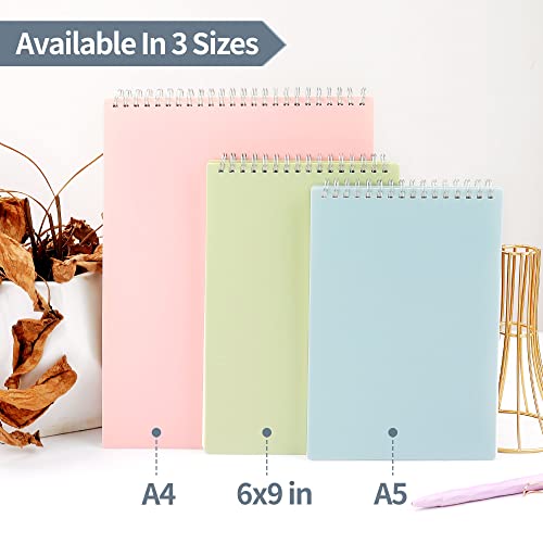 Sunee Graph Paper Notebook - Top Bound Spiral Grid Notepad, 5 X 5 Graph Ruled (5 Sq/In), Waterproof Pp Cover, 6 X 9 Inches, 80 Double-Sided Sheets, 4 Pack (Pink, Blue, Green, Purple) #TOP5