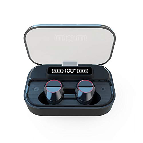 Azorex Auriculares Inalámbricos Bluetooth Impermeable Deportivos Mini Twins Stereo In-Ear Sonido Estéreo Auricular con Caja de Carga Portátil y Micrófono Integrado (T9S Pro, Kumi Negro)