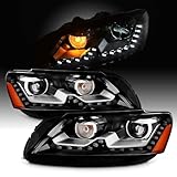 AKKON - Fits 2012-2015 Volkswagen VW Passat B7 Projector Black Headlights Pair Left+Right w/LED DRL Running Replacement