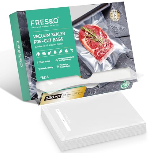 FRESKO Vacuum Sealer Bags 20x30cm 120 Count,Textured Vacuum Food Sealer Bag,Thick Embossed PreCut Bags | BPA Free | for Sous Vide Cooking and Food Storage Withstands Freezing, Boiling and Microwaving