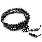 Longitud de la pulsera: 82 cm Ntcpefy Pulsera de Hombres Mujeres de joyeria, 8mm Cadena de Rosario de oracion de Perlas de Sandalo de Budista Tibetano, Madera, Negro