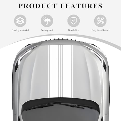 Image of 2 PCS Car Hood Sticker, 70.9 inch x 7.3 inch Waterproof Racing Stripes Auto Body Side Decals, Sports Style Hood Sticker Exterior Decoration for Most Vehicles, Car Accessories (White)