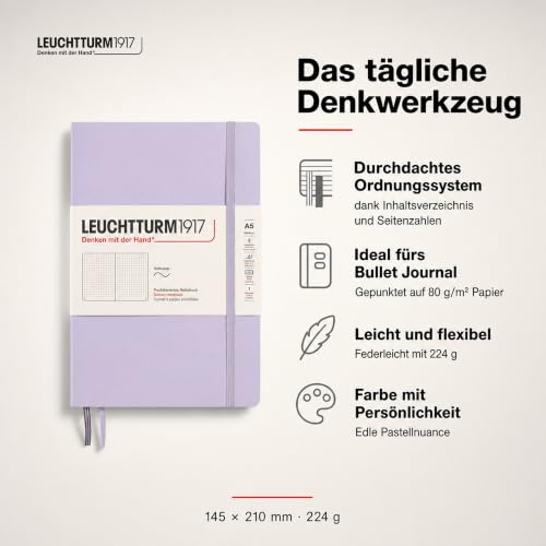LEUCHTTURM1917 365497 Carnet de notes Medium (A5), Couverture souple, 123 pages numérotées, Lilac, pointillé – vue 2