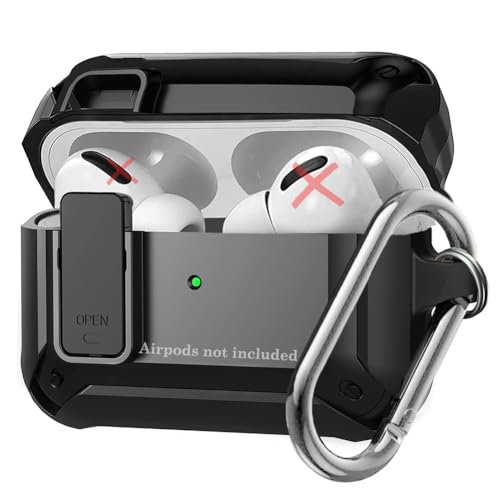 Image of CellFAther Case for AirPods Pro (2nd Generation /1st Generation), Full-Body Rugged Hard Shell Protective Case Cover with Keychain Designed for Apple AirPods Pro (2022 /2019), Black