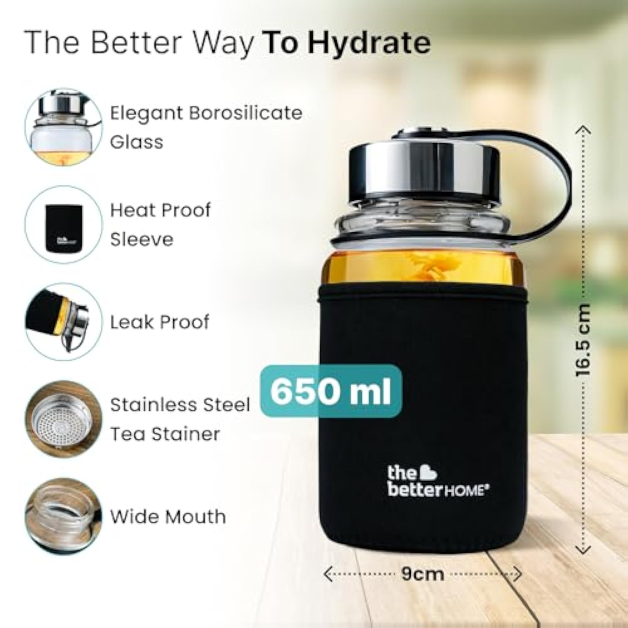 650ml Borosilicate Glass Water Bottle with Cover Sleeve