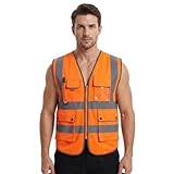TopTie Sicherheitsweste Reflektionsweste mit 8 Taschen hohe Sichtbarkeit Warnweste ANSI ISEA Klasse...