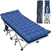 GETOVIN Cot Camping Cot with Thick Pad Cots for Sleeping Camping Bed Folding Cot 450LBS(Max Load) Comfortable Double Layer Oxford Heavy Duty with Carry Bag for Home Outdoor Travel