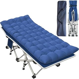 GETOVIN Cot Camping Cot with Thick Pad Cots for Sleeping Camping Bed Folding Cot 450LBS(Max Load) Comfortable Double Layer Oxford Heavy Duty with Carry Bag for Home Outdoor Travel