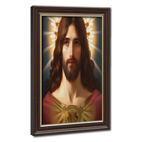 Impression toile Jésus Sacré-Cœur art chrétien de haute qualité avec cadre