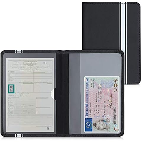 kwmobile Fahrzeugschein Hülle mit Kartenfächern - Kunstleder Etui Tasche Zulassungsbescheinigung - Rallystreifen Sidelines Weiß Schwarz Cover