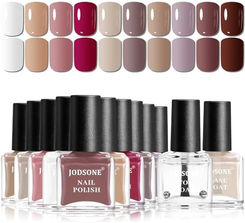 JODSONE Set de 12 Pintauñas Colores Otoño con Base y Top Coat - E...