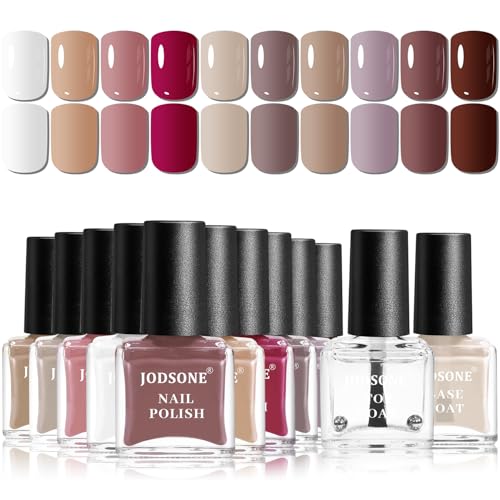 JODSONE Set de 12 Pintauñas Colores Otoño con Base y Top Coat - Esmaltes de Uñas Tono Nude, Marrón, Chocolate y Rojo - Esmalte de Uñas Secado Rápido - Ideal para Regalos