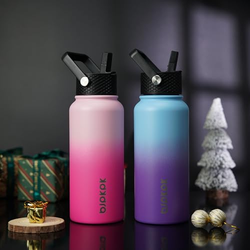 Image of BJPKPK 2 Pack 27oz Insulated Water Bottles with Straw Lids, Stainless Steel