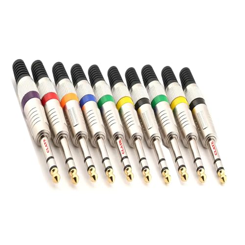 CLATE 6.35mm STEREO Microphone Plug Speaker Connector Assembly, TRS Connector Male Plug Adaptor for Soldering, 6.35 mm STEREO Male Plug, 1/4 INCH (10)