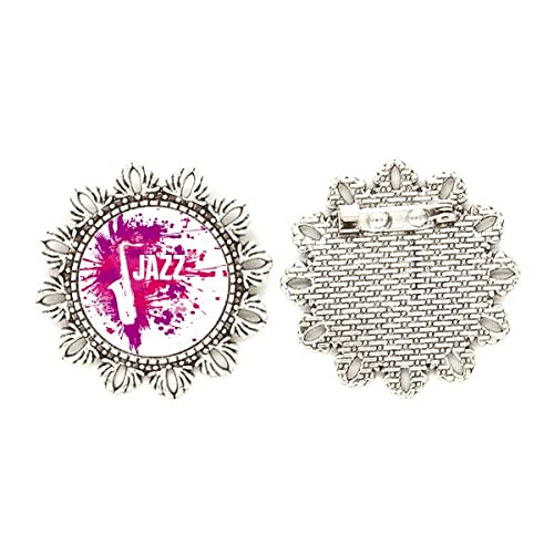 Broche de saxofón con diseño de jazz y flores en acabado plateado de alta calidad