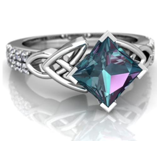Awmnjtmgpw Fashion Retro Women 925 Sterling Silver Celtic Cut Rainbow Topaz Cubic Zircon Blue Topaz Women's Wedding Engagement Ring Size 6-10 (Size 9)