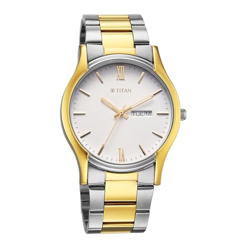 Image of Titan Karishma Regal Classic Day-Date Silverwhite Dial Silver Stainless Steel Men's Dress Watch - 10059BM03