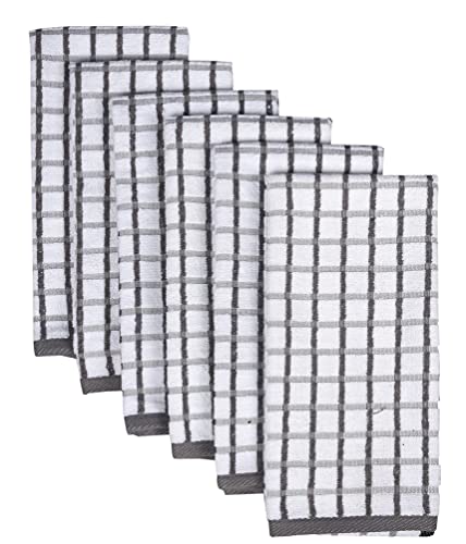 Urban Villa Frottee-Küchentücher, Premium-Qualität, 100% Baumwolle, ultraweich, 50,8 x 76,2 cm, grau/weiß, sehr saugfähig, Übergröße, Geschirrtücher mit Aufhängeschlaufe, 6 Stück Cover