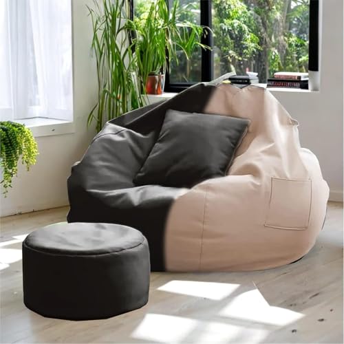 Image of IVIKA 5XL Bean Bag with Beans Filled | Gaming Chair | Premium Leatherette, Double Stitching | for Lounge & Bedroom | (5XL - Beige & Black)