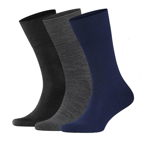 KNETLI 3 Pack Men’s Dress Socks - Cotton, Size 14-16 – Stylish Patterned Crew Socks for Work, Business, Casual & Formal Wear - Black, Navy Blue, and Dark Grey, Pairs, Size 14-16, 3 Pair Pack