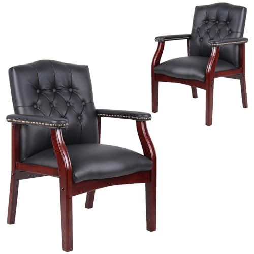 Leather Waiting Room & Conference Chairs, Black, Set of 2