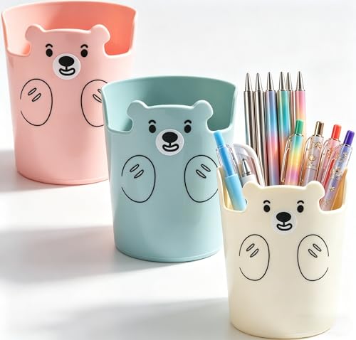 BXUUXA 3 Pièces Pot a Crayon, Pots à Crayons Multifonction Rond Porte-Stylos Pot à Crayons de Bureau Pot a Crayon Enfant Design Animal Mignon Convient au...