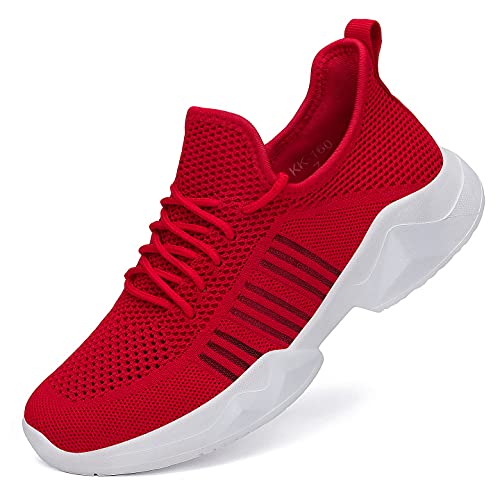 Dannto Womens Walking Sneakers Slip on Athletic Running Shoes Non Slip Work Tennis Sports Ladies Gym Footwear Red Size 9.5