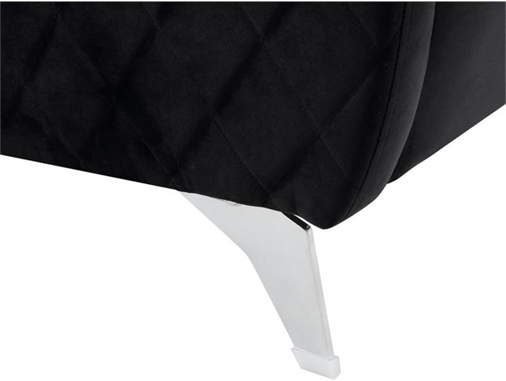 BOWERY HILL Modern Velvet Upholstered Loveseat Couch, Black Finish, 19 in Seat Height, 22 in Seat Depth, Diamond Stitching, Chrome Metal Legs, Elegant Chic Design for Living Room