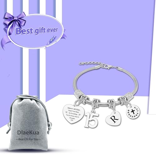 Image of 15th Birthday Gifts Bracelet Initial Gifts for Girls Christian Bracelet Happy 15th Birthday Gift for Daughter Granddaughter Son Letter A-Z Gift Bible Verse Gifts Inspirational Gift for Niece Friends