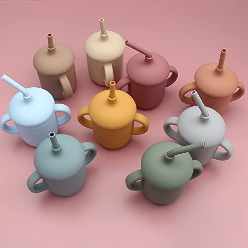 Copos de silicone 2 em 1 para bebês com tampa de canudo e lanche Copos de silicone para bebês com al