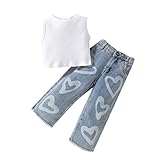 Kids Toddler Baby Girls Spring Summer Print Sleeveless Long Pants Outfits Clothes Shy Girl Clothes (White, 2-3 Years)