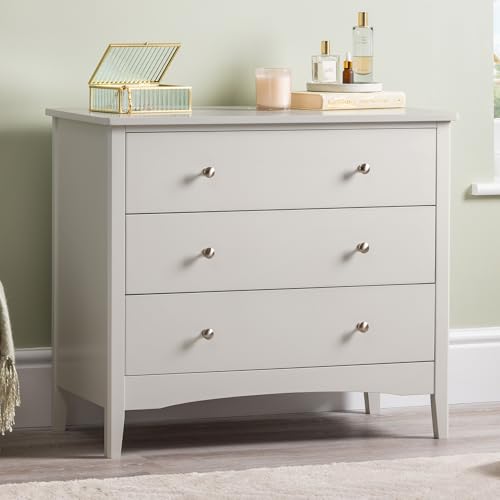 CHRISTOW Natural Chest Of Drawers, 3 Drawer Storage Organiser Unit, Modern Wooden MDF Bedroom Cabinet Furniture, Living Room Hallway, Brushed Chrome Handles, Smooth Glide Runners (70cm x 80cm x 40cm)