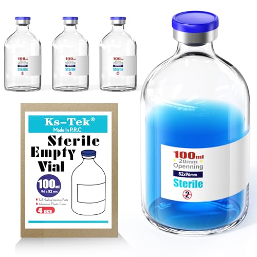 Ks-Tek Sterile Empty Vials with Self Healing Injection Port,with Flip Off Aluminum Cap,Sterile Package (100ml,4)
